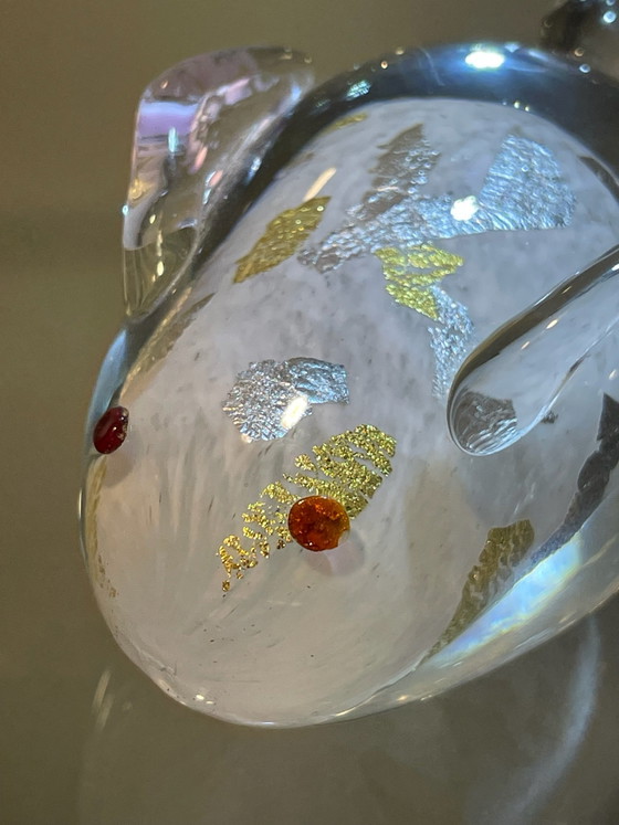 Japanse glazen muis of konijn beeldje met goud- en zilverblad, Decoratieve objecten, Transparant (foto 11 van 14)