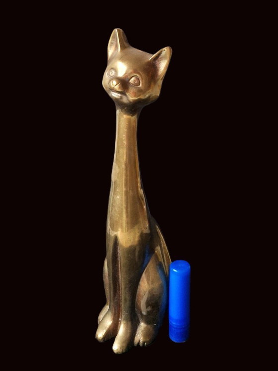 Image 1 of Large solid copper cat - 28.5 cm - 976 grams - 70s