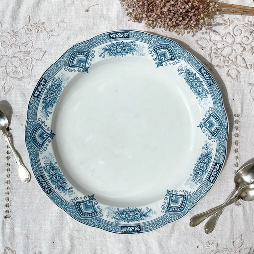 Grande piatto rotondo vintage in terraglia, motivo Onnaing Spring