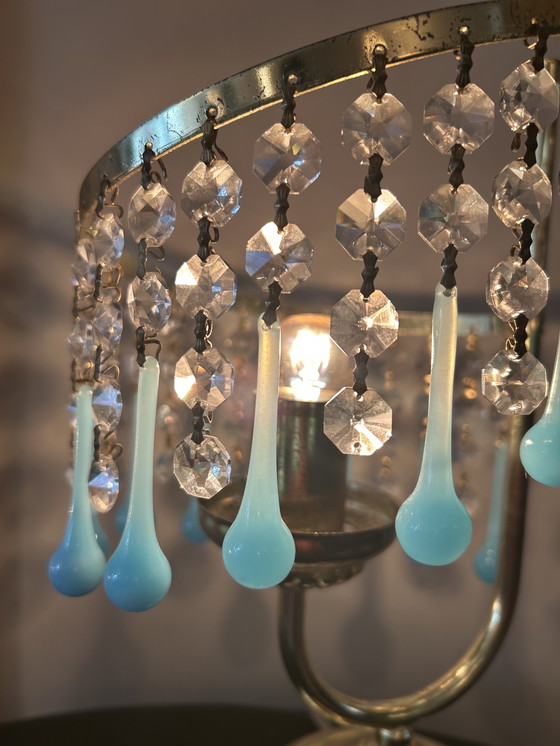 Image 1 of 2 Pieces Murano Opaline Blue Table Lamps Vintage Crystal