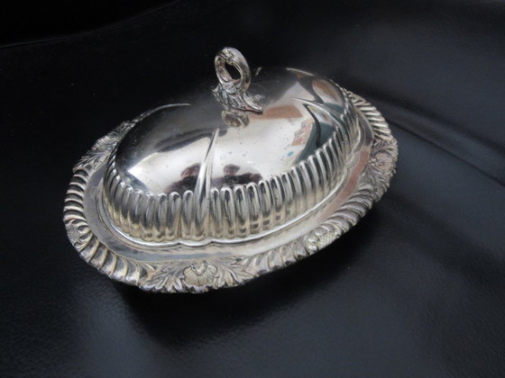 Image 1 of Serving Dish Signed Made in Japan, Sterling Silver Overlay, Vintage
