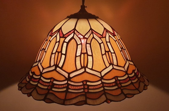 Grande lampada a sospensione in vetro colorato/Tiffany, Belgio – Massive, Lampade a sospensione, Glass (photo 14 of 35)