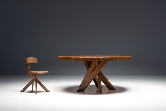 Image 1 of 'T21' Elm Dining Table by Pierre Chapo, France, 1973