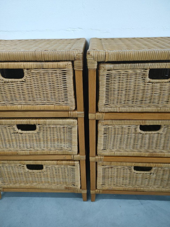 Image 1 of Set vintage jaren 70 rotan/riet/bamboe wandkastjes ladekasttes