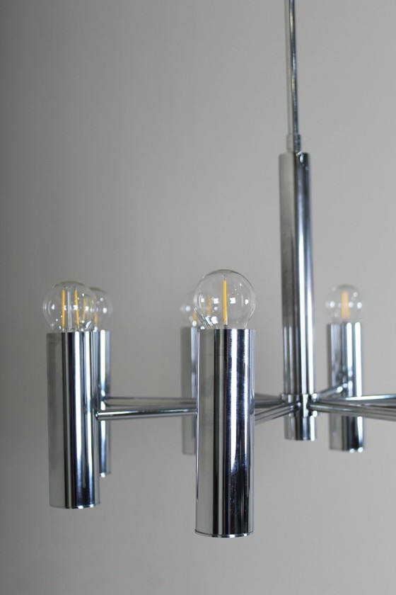 Image 1 of Lampada a sospensione cromata dal design vintage Hustadt Leuchten