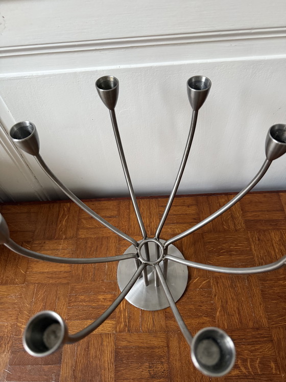 Image 1 of Großer Kronleuchter aus gebürstetem Metall, schwedisches Design von Hagberg