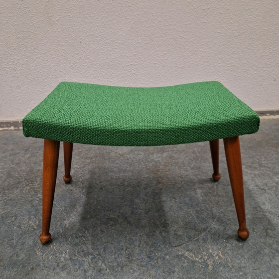 Vintage Footstool Newly Upholstered Ploeg Fabric – Footstools & poufs, Textile, Wood (photo 12 of 13)