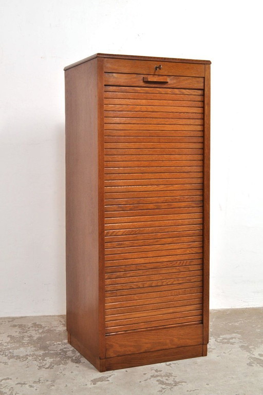 Vintage oak roller door cabinet 1950s