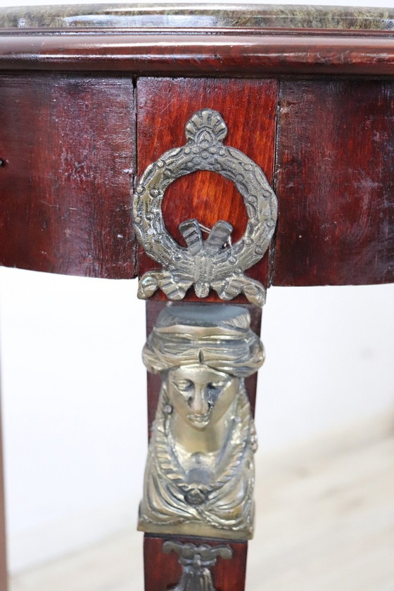 Image 1 of Guéridon aus Holz im Empire-Stil mit Bronze- und Marmorplatte