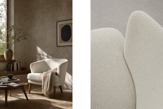 Image 1 of Low Mid-Century Scandinavian Modern Oak & Fabric Armchair with Rounded Backrest, 1960s