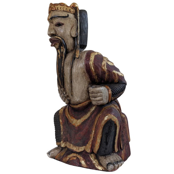Le Maître de la Fortune – Ancienne Statue de Temple Chinoise du Dieu Lu – c. 1800 – Sculptures (photo 4 of 9)