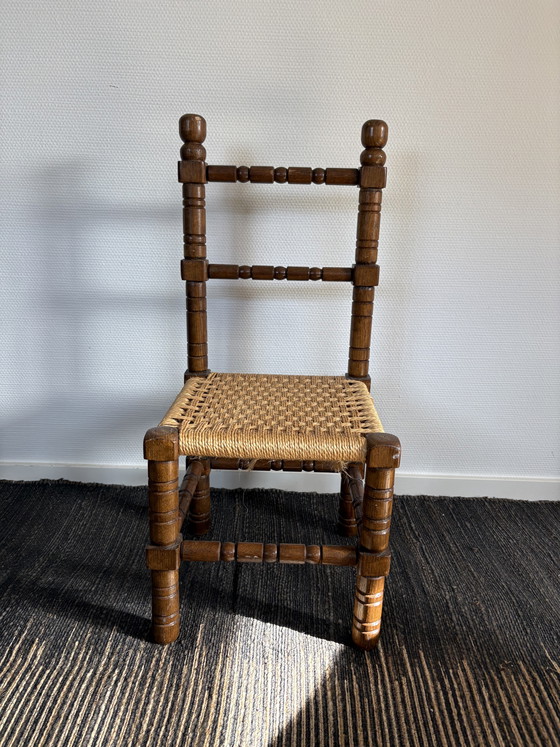 Image 1 of Vintage style wooden & rush seat high chair