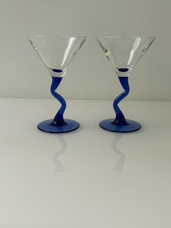 Image 1 of Set van twee 1980’s martini-glazen in Memphis-stijl van Liberty Glass