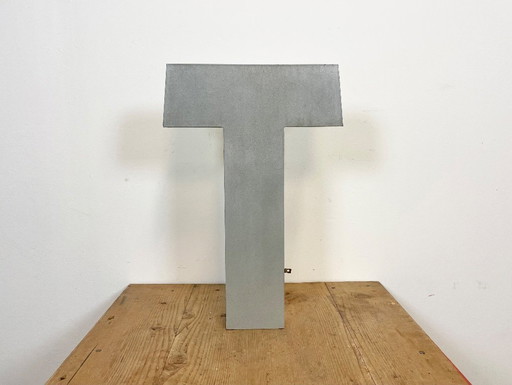 Large Vintage Grey Iron Facade Letter T, 1970s