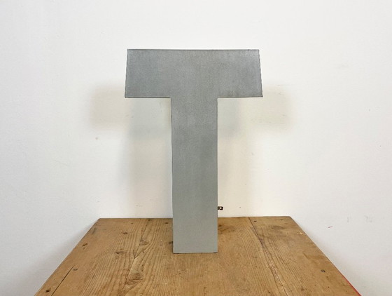 Image 1 of Large Vintage Grey Iron Facade Letter T, 1970s