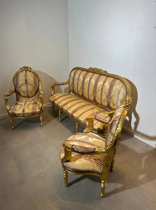 Juego de salón antiguo francés estilo Luis XVI + mesa de centro de mármol – zithoek (photo 2 of 7)