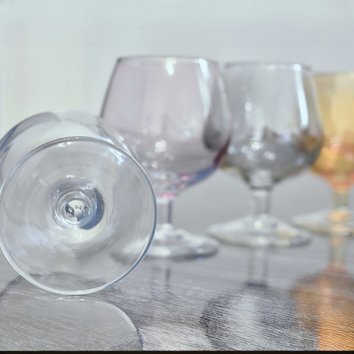 Set of Six Vintage Iridescent Cognac Glasses Made in France