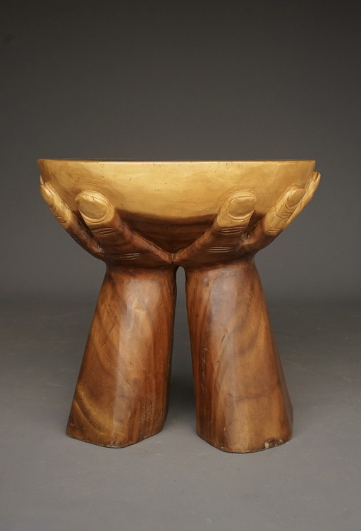 Vintage Solid Wood Hands Table, 1970s