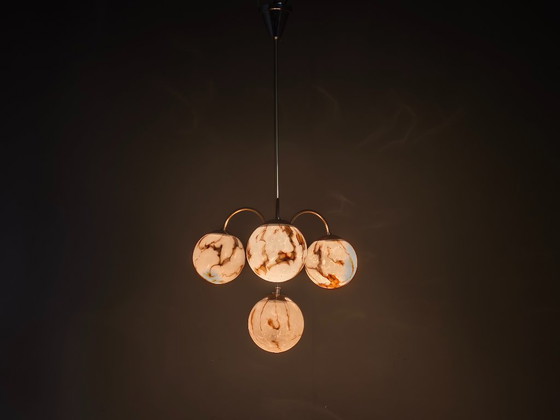 Image 1 of Art Deco Chandelier, Marble Glass, Brass & Chrome, 1930s