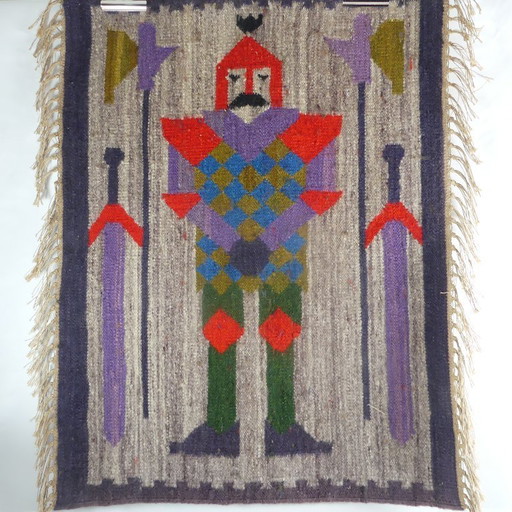 Tapisserie figurative tissée à la main, vintage d'Europe de l'Est, 75 x 81 cm