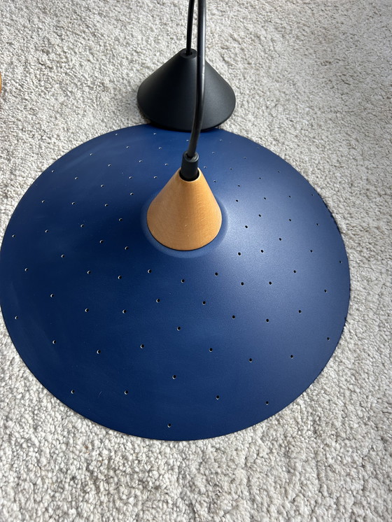 Image 1 of Magnifique suspension Herda vintage – Design milieu du siècle (Bleu/Bois)