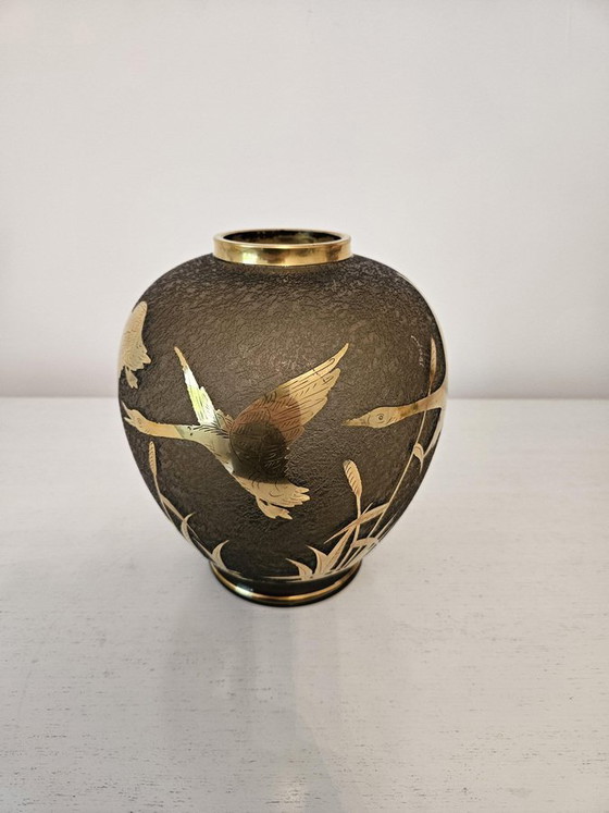 Vaso in vetro inciso dorato di Alfred Taube, Germania, anni '60 – Vasi, Gold (photo 3 of 11)