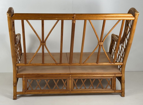 Image 1 of Canapé deux places original vintage tropical chic en bambou et rotin