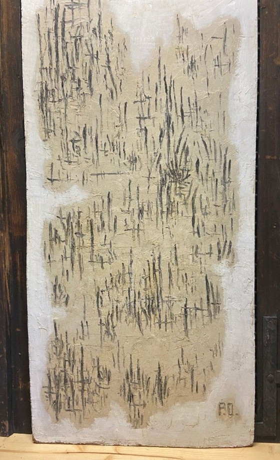 Image 1 of Antique Painting on Wooden Panel, Clown in the Style of Bernard Buffet, Double-Sided