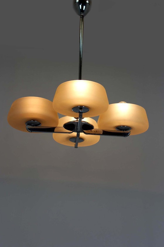 Image 1 of Lámpara de araña Art Déco cromada de ESC Zukov, Checoslovaquia, década de 1930