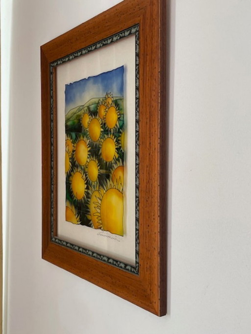 Unique glass painting Cruciani: sunflowers 55x65
