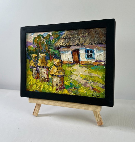 Image 1 of Original Oil Painting Colorful Village Landscape Quiet summer morning