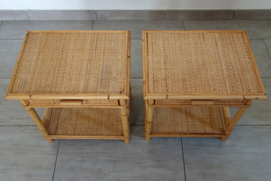 Coppia di comodini in vimini intrecciato e bambù, anni '70/'80 – Rattan, Wicker (photo 3 of 15)