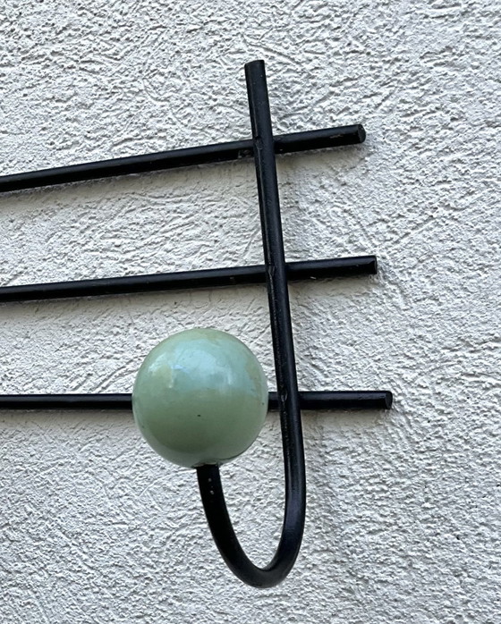 French Mid-Century Wall Coat Rack, Roger Féraud Style – Wood, Iron (photo 5 of 5)