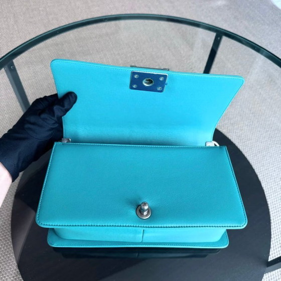 Image 1 of Chanel Boy Medium - 25CM Quilted Lambskin Blue Silver Hardware Series 19