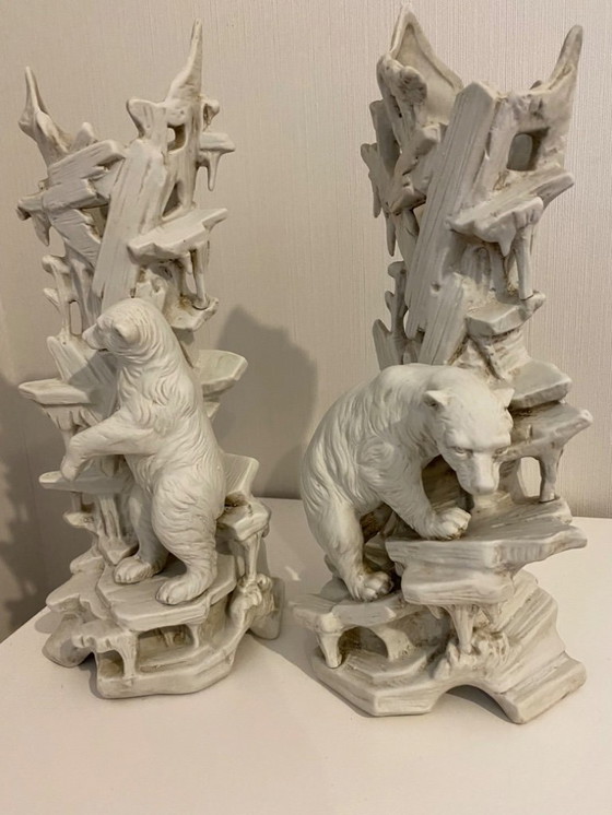 Image 1 of Paar antike weiße Keramikskulpturen – Dekorative Eisbären