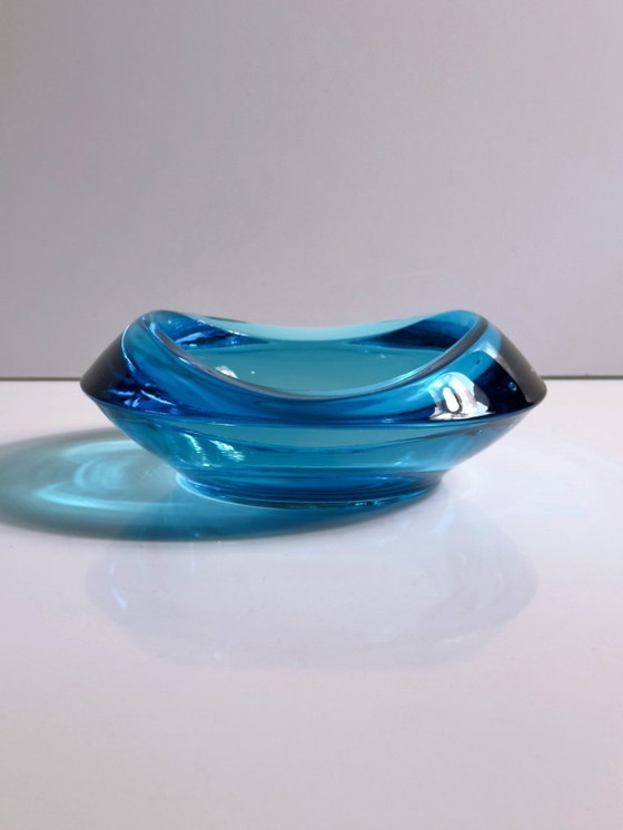 Image 1 of Posacenere vintage boemo Rudolf Jurnikl Sklo Union ciotola in vetro azzurro CZ anni '60-'70