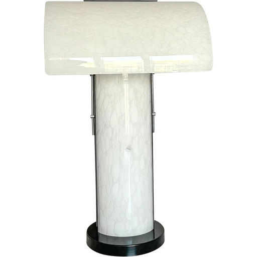 Lampe vintage en verre de Murano blanc et métal laqué noir pour Zonca, Italie 1980