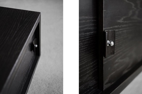 Image 1 of Vintage Mid-Century Scandinavian Modern Dark Oak Sideboard with Wooden & Metal Handles, 1960s