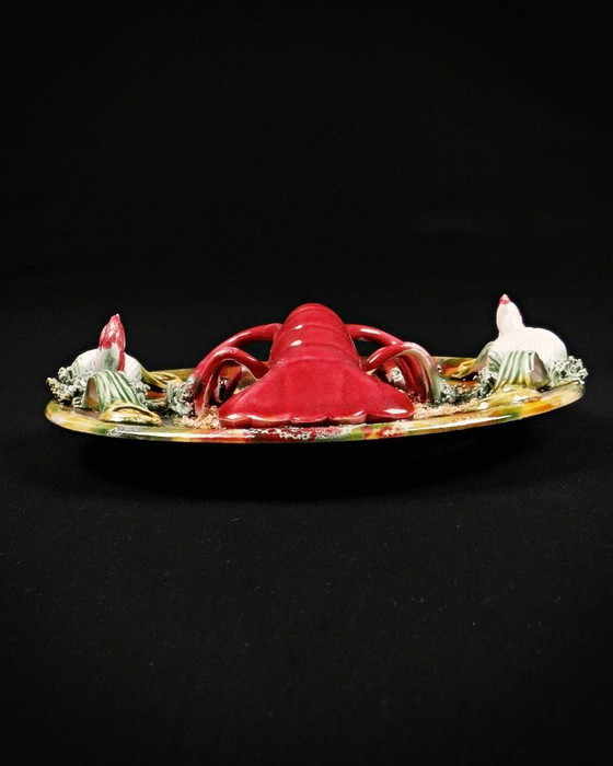 Image 1 of Lobster plate in barbotine Caldas da Rainha Majolique Palissy earthenware