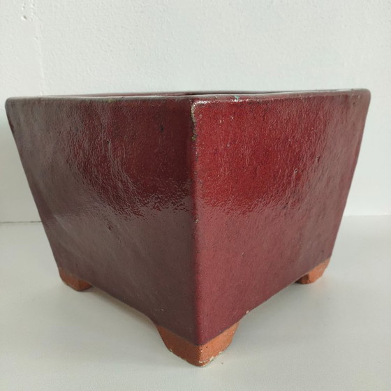 Image 1 of Ensemble de pots de fleurs vintage en céramique rouge Bordeaux