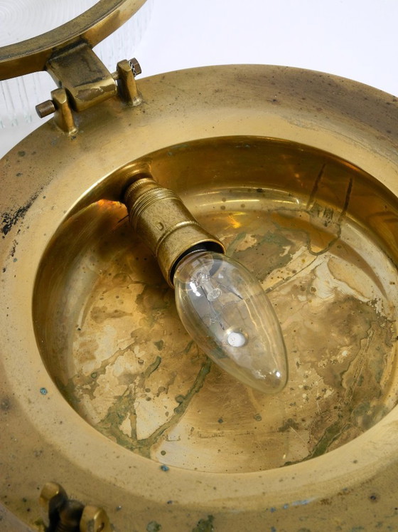 Image 1 of A pair of large, heavy 1950s original maritime ship wall lamps made of brass and glass