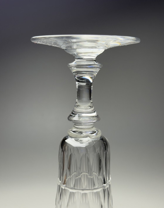 Image 1 of Set van 5 Val Saint Lambert Théodora kristallen champagneflutes – Antiek handgeslepen kristal, gedocumenteerd in de catalogus va