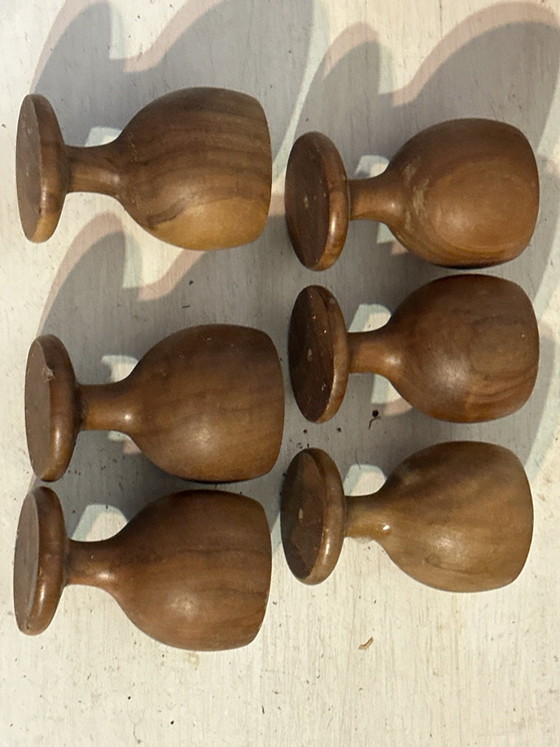 Vintage gedraaide houten eierdopjes set - standaard plus 6 stuks, Tafelaccessoires, Bruin (foto 5 van 15)