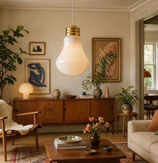 Lámpara con forma de bombilla gigante / Inspirada en Ingo Maurer / Arte pop de los años 70