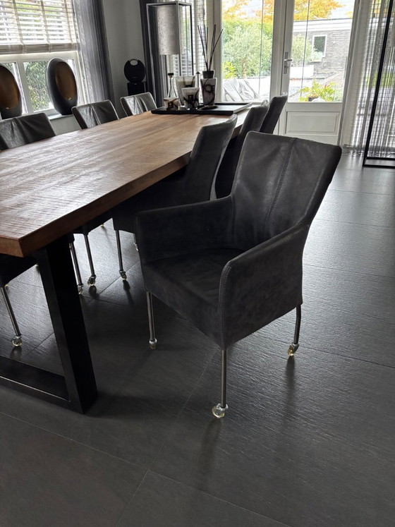 6 Design Wildleder Esszimmerstühle, Grau, Rustic (Foto 4 von 10)