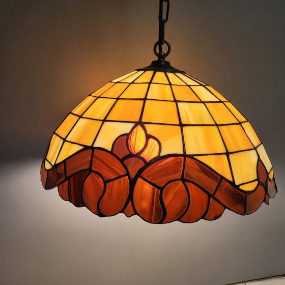 Image 1 of Kleurrijke vintage Tiffany hanglamp, Honsel Leuchten