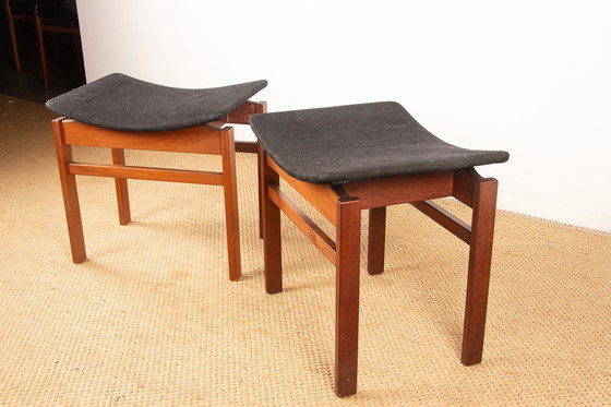 Image 1 of Coppia di sgabelli danesi in teak massello e tessuto, modello 193 di Inger Klingenberg per France & Daverkosen, 1960.