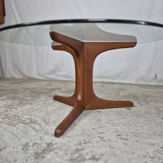 Image 1 of Vintage 1960s round coffee table teak with glass, Danish