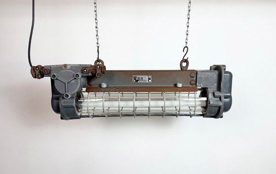 Image 1 of Grijze industriële hanglamp met buisconstructie van Elektrosvit, jaren 70.