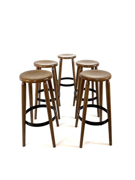 Image 1 of Set van 5 Brutalistische barkrukken ‘80